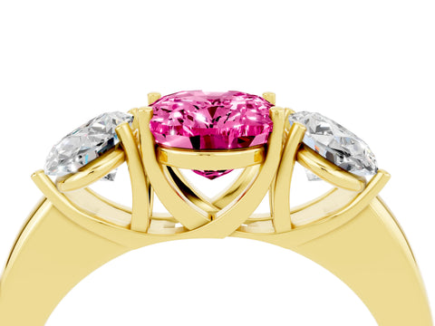 Yellow gold Oval Cut Pink Sapphire Three-Stone Ring with Four-Prong Setting and Classic Band_4
