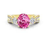 Yellow gold Oval Cut Pink Sapphire Three-Stone Ring with Pavé Split Shank and Four-Prong Setting_36