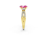 Yellow gold Oval Cut Pink Sapphire Three-Stone Ring with Pavé Split Shank and Four-Prong Setting_38