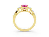 Yellow gold Oval Cut Pink Sapphire Three-Stone Ring with Pavé Split Shank and Four-Prong Setting_39