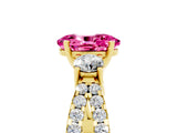 Yellow gold Oval Cut Pink Sapphire Three-Stone Ring with Pavé Split Shank and Four-Prong Setting_41