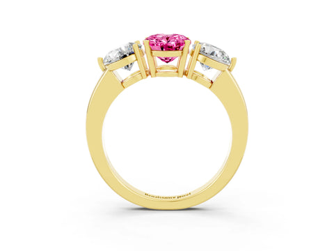 Yellow gold Oval Cut Pink Sapphire Three-Stone Ring with Prong Setting and Classic Band_3