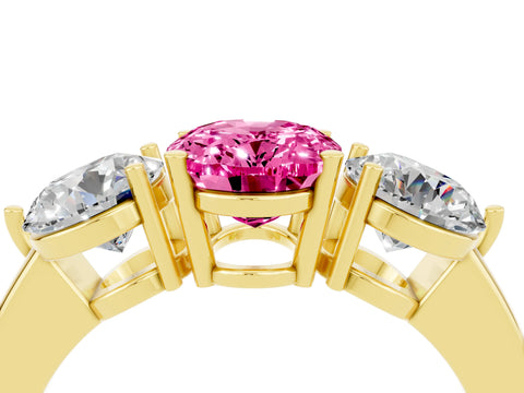 Yellow gold Oval Cut Pink Sapphire Three-Stone Ring with Prong Setting and Classic Band_4