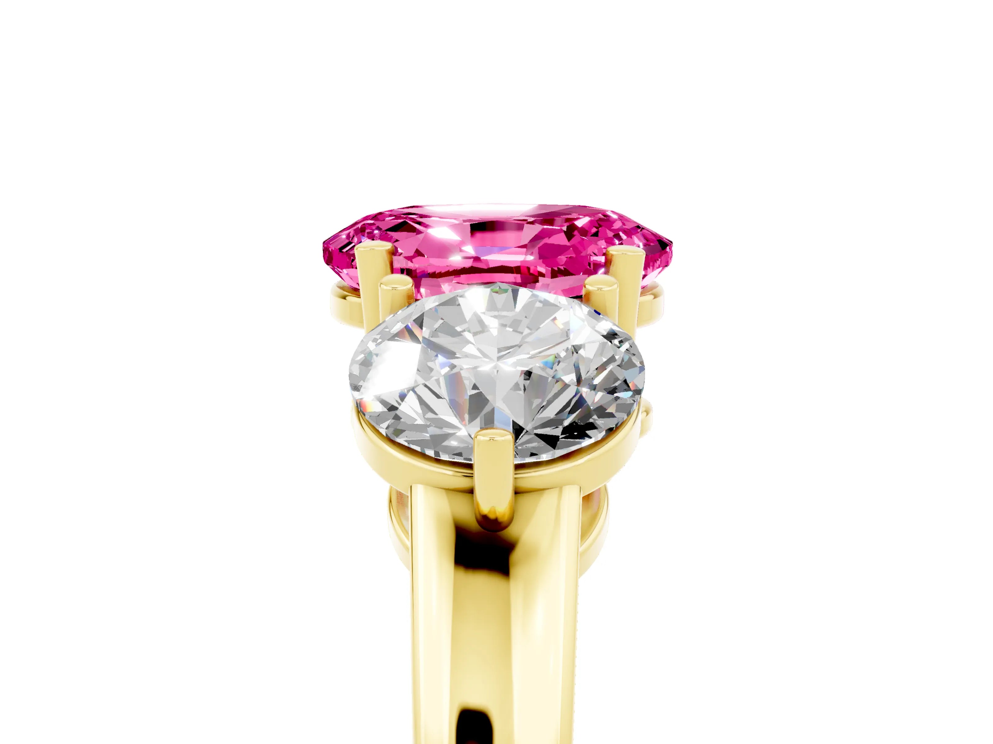 Yellow gold Oval Cut Pink Sapphire Three-Stone Ring with Prong Setting and Classic Band_5