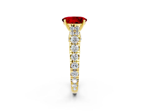 Yellow gold Oval Cut Ruby Classic Solitaire Ring with Pavé Band and Four-Prong Setting_2