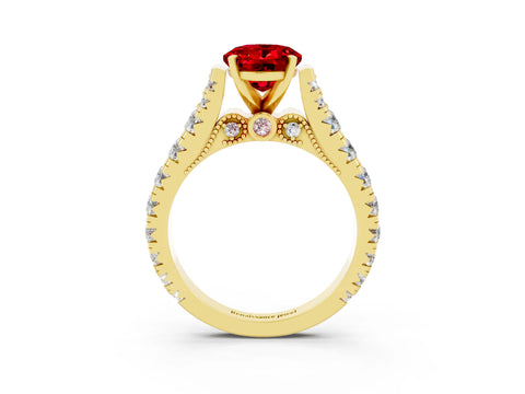 Yellow gold Oval Cut Ruby Classic Solitaire Ring with Pavé Band and Four-Prong Setting_3