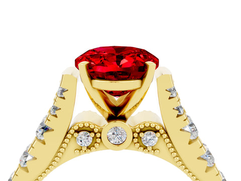 Yellow gold Oval Cut Ruby Classic Solitaire Ring with Pavé Band and Four-Prong Setting_4