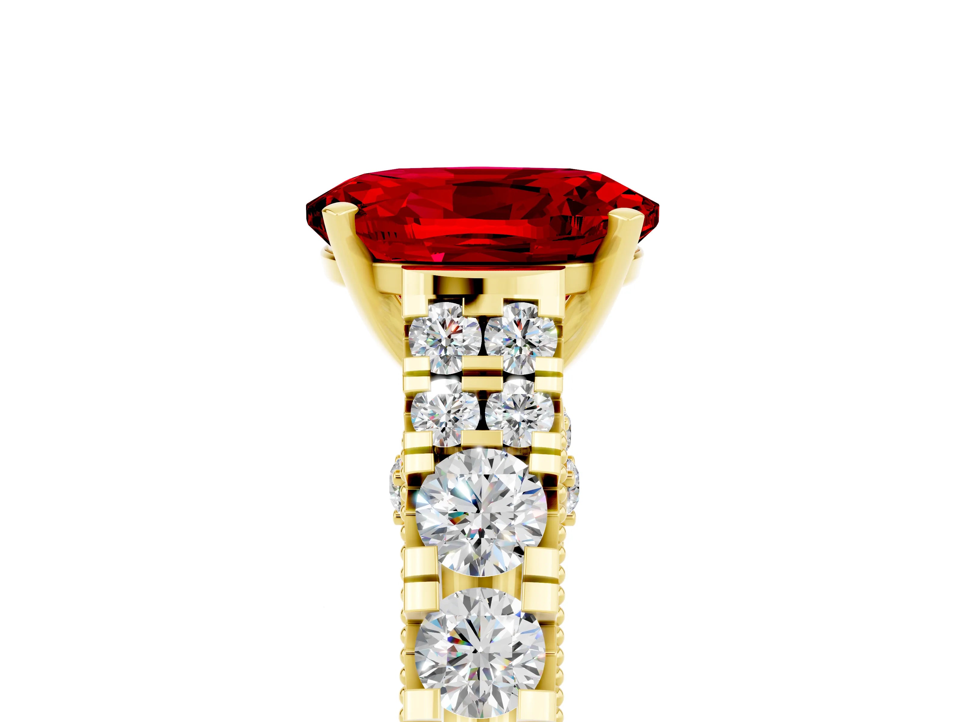 Yellow gold Oval Cut Ruby Classic Solitaire Ring with Pavé Band and Four-Prong Setting_5