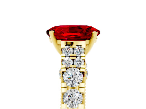 Yellow gold Oval Cut Ruby Classic Solitaire Ring with Pavé Band and Four-Prong Setting_5