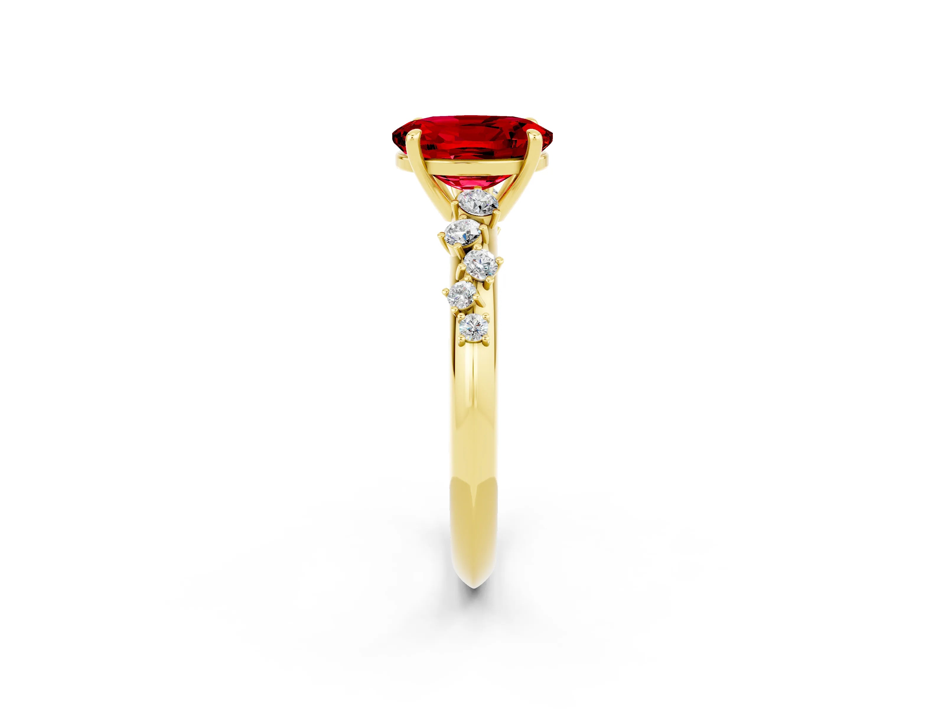 Yellow gold Oval Cut Ruby Cluster Side Stone Solitaire Ring with Prong Setting_26