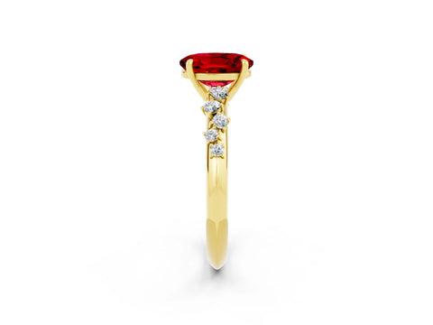 Yellow gold Oval Cut Ruby Cluster Side Stone Solitaire Ring with Prong Setting_26