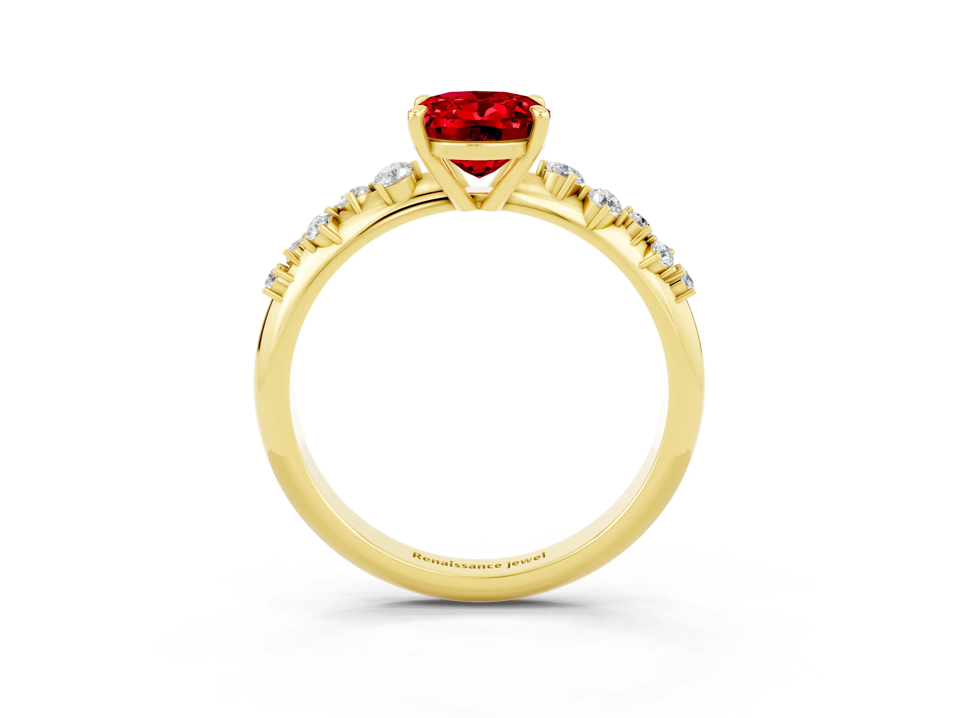 Yellow gold Oval Cut Ruby Cluster Side Stone Solitaire Ring with Prong Setting_27