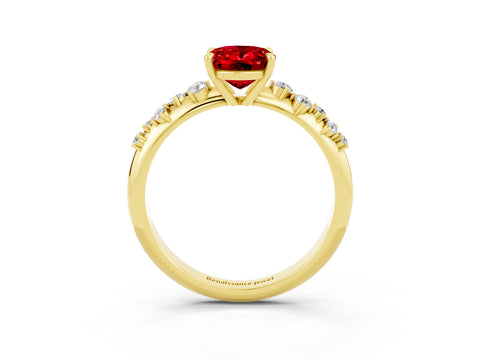 Yellow gold Oval Cut Ruby Cluster Side Stone Solitaire Ring with Prong Setting_27