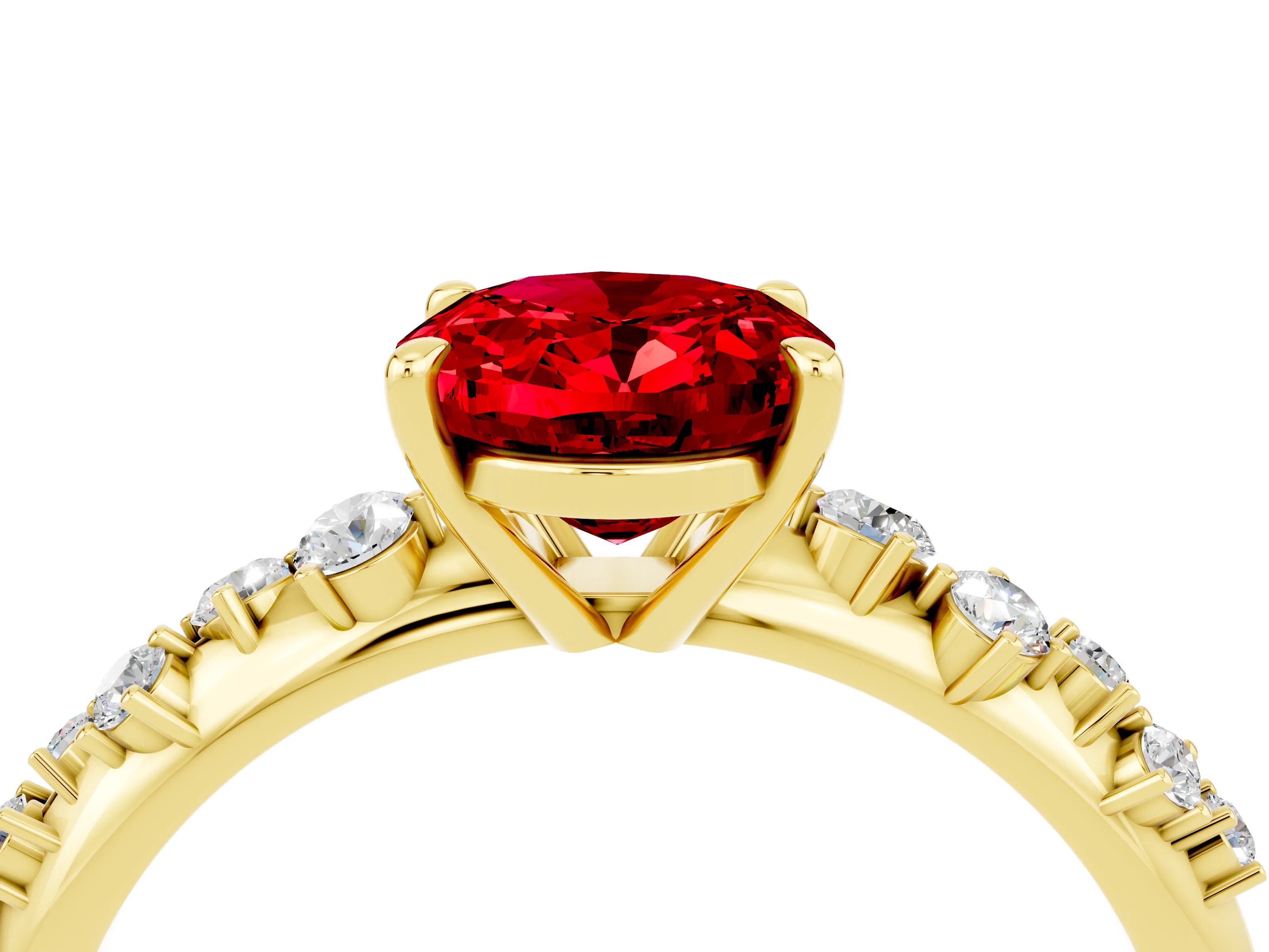 Yellow gold Oval Cut Ruby Cluster Side Stone Solitaire Ring with Prong Setting_28