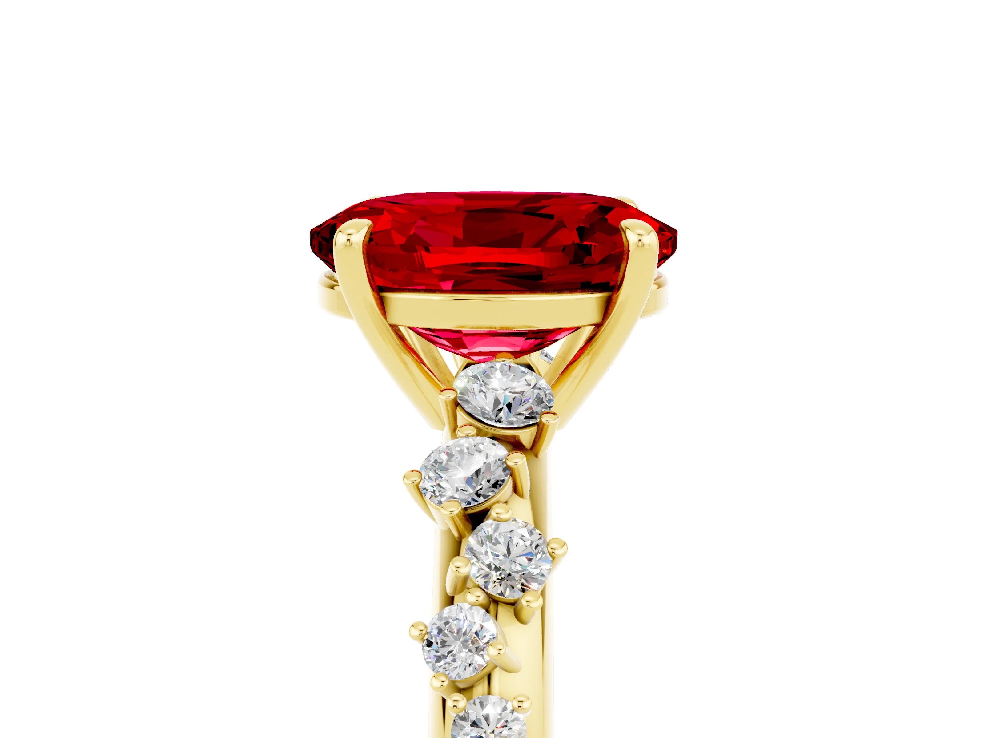 Yellow gold Oval Cut Ruby Cluster Side Stone Solitaire Ring with Prong Setting_29