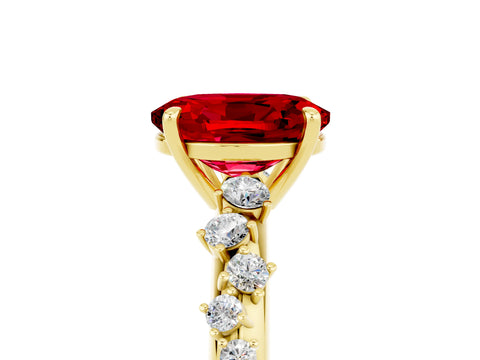 Yellow gold Oval Cut Ruby Cluster Side Stone Solitaire Ring with Prong Setting_29