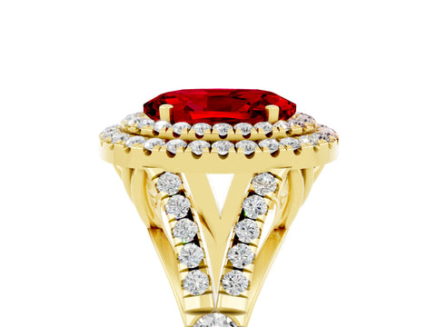 Yellow gold Oval Cut Ruby Double Halo Ring with Split Shank and Prong Setting_17