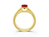 Yellow gold Oval Cut Ruby Engagement Ring with Milgrain Channel Set Band and Prong Setting_3