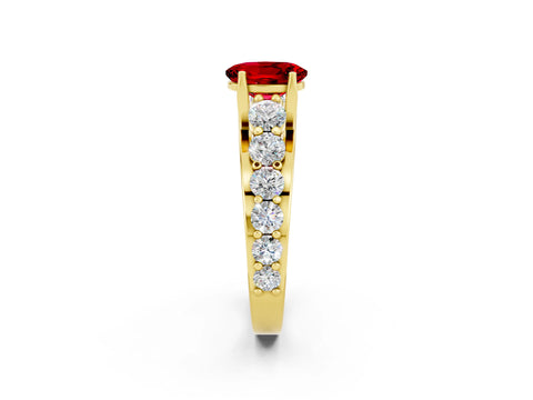 Yellow gold Oval Cut Ruby Engagement Ring with Pavé Band and Four-Prong Setting_2