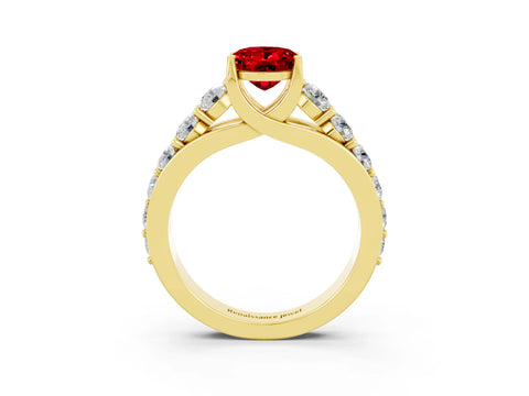 Yellow gold Oval Cut Ruby Engagement Ring with Pavé Band and Four-Prong Setting_3