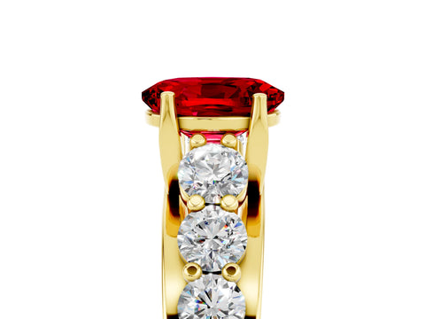 Yellow gold Oval Cut Ruby Engagement Ring with Pavé Band and Four-Prong Setting_5
