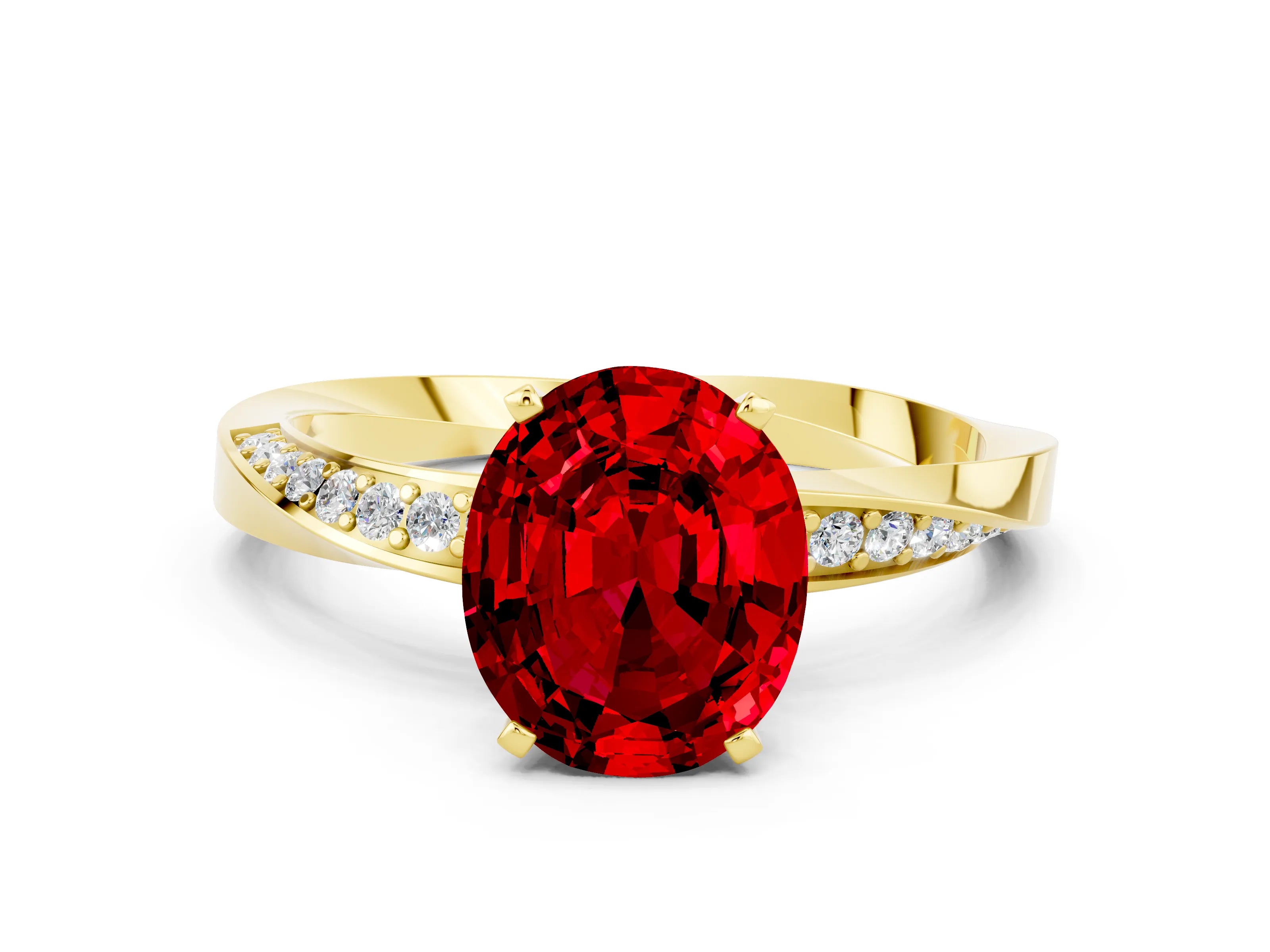 Yellow gold Oval Cut Ruby Engagement Ring with Side Stone Accents and Four-Prong Setting_27
