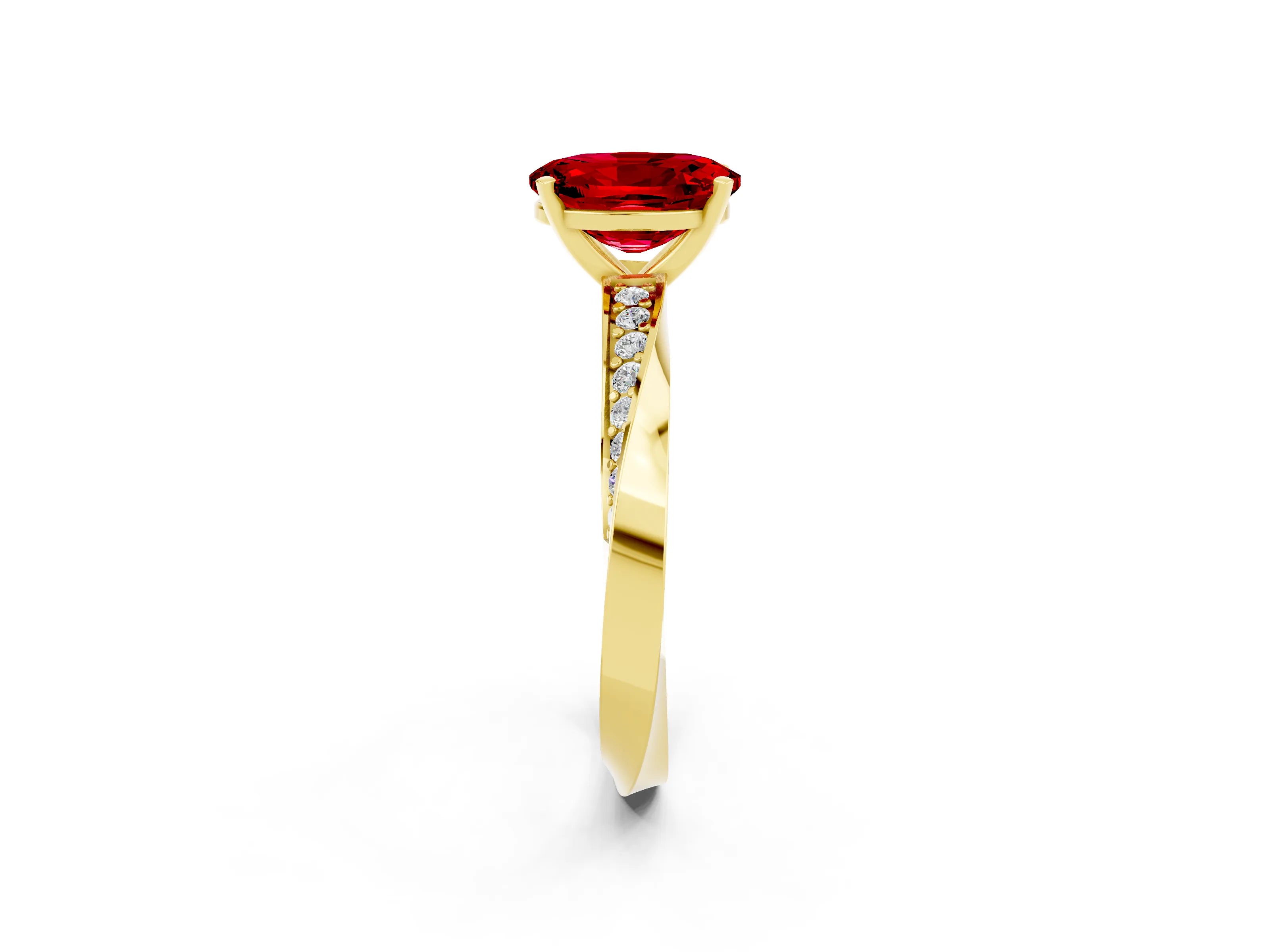 Yellow gold Oval Cut Ruby Engagement Ring with Side Stone Accents and Four-Prong Setting_29
