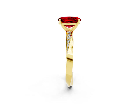 Yellow gold Oval Cut Ruby Engagement Ring with Side Stone Accents and Four-Prong Setting_29