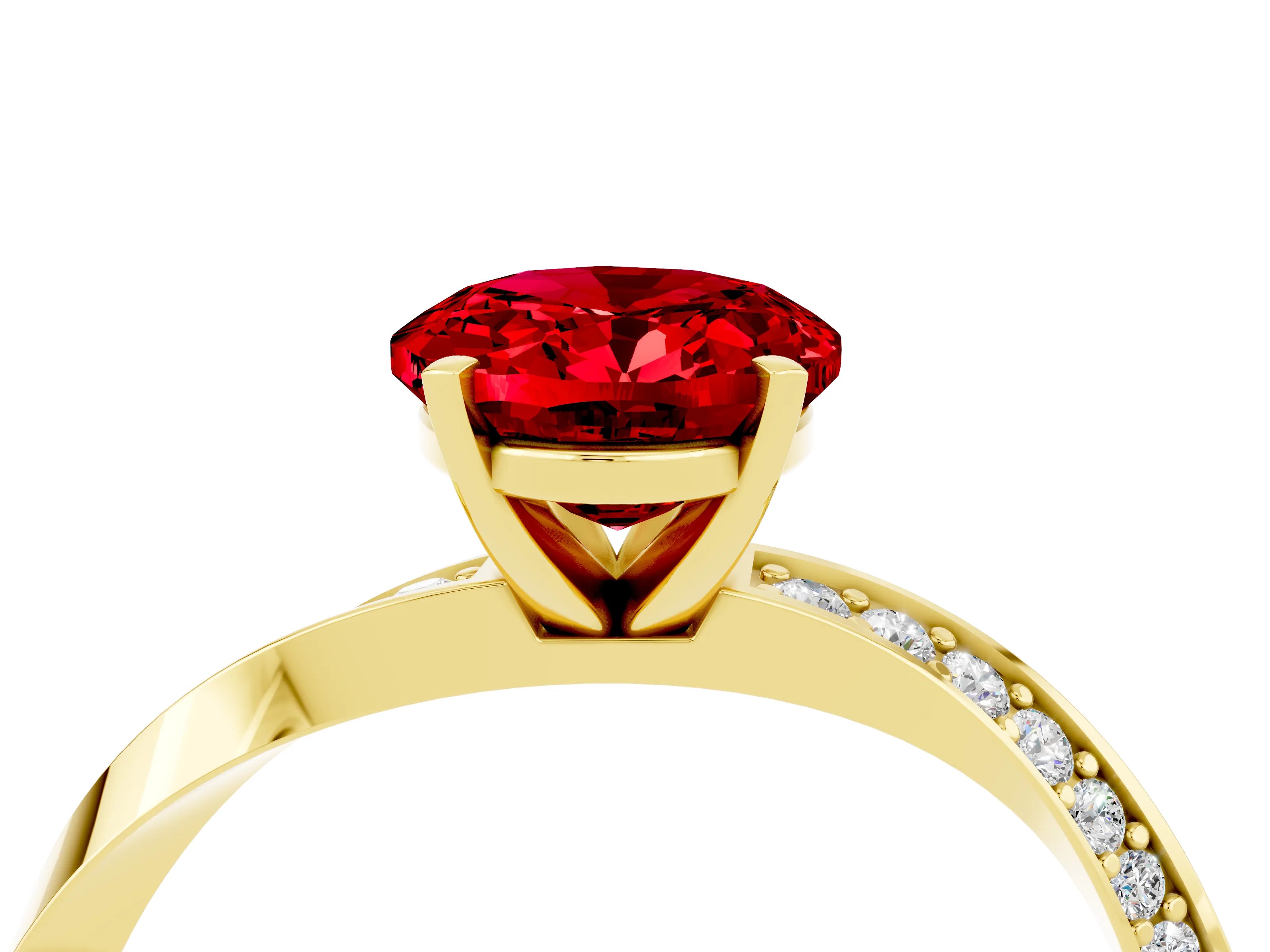 Yellow gold Oval Cut Ruby Engagement Ring with Side Stone Accents and Four-Prong Setting_31