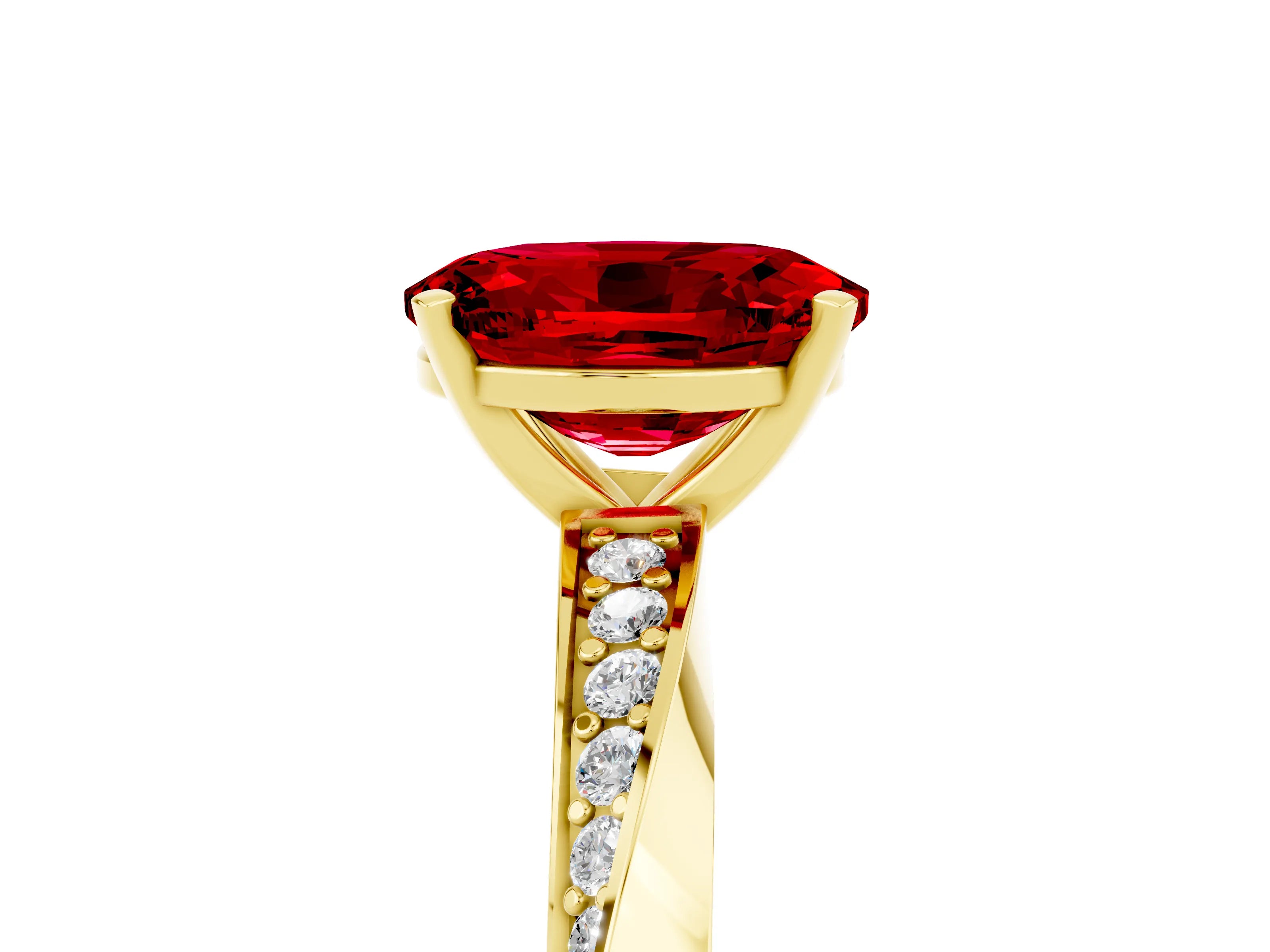 Yellow gold Oval Cut Ruby Engagement Ring with Side Stone Accents and Four-Prong Setting_32
