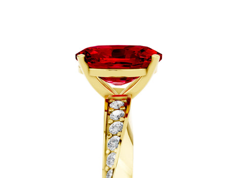 Yellow gold Oval Cut Ruby Engagement Ring with Side Stone Accents and Four-Prong Setting_32