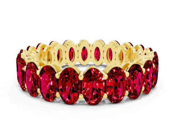 Yellow gold Oval Cut Ruby Eternity Band with Shared Prong Setting