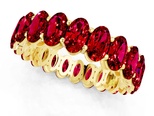 Yellow gold Oval Cut Ruby Eternity Band with Shared Prong Setting