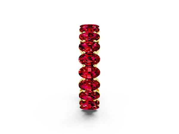 Yellow gold Oval Cut Ruby Eternity Band with Shared Prong Setting
