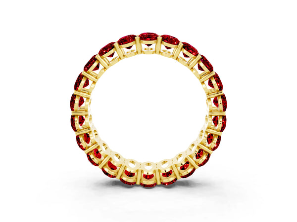 Yellow gold Oval Cut Ruby Eternity Band with Shared Prong Setting