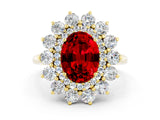 Yellow gold Oval Cut Ruby Floral Double Halo Engagement Ring with Prong Setting_48