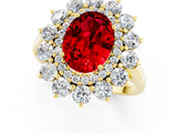 Yellow gold Oval Cut Ruby Floral Double Halo Engagement Ring with Prong Setting_49