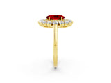 Yellow gold Oval Cut Ruby Floral Double Halo Engagement Ring with Prong Setting_50