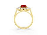 Yellow gold Oval Cut Ruby Floral Double Halo Engagement Ring with Prong Setting_51