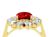 Yellow gold Oval Cut Ruby Floral Double Halo Engagement Ring with Prong Setting_52