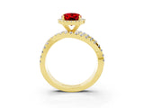 Yellow gold Oval Cut Ruby Halo Ring with Round Split Shank and Prong Setting_51