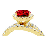 Yellow gold Oval Cut Ruby Halo Ring with Round Split Shank and Prong Setting_52