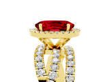 Yellow gold Oval Cut Ruby Halo Ring with Round Split Shank and Prong Setting_53