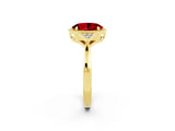 Yellow gold Oval Cut Ruby Halo Ring with Tapered Band and Four-Prong Setting_2
