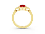 Yellow gold Oval Cut Ruby Halo Ring with Tapered Band and Four-Prong Setting_3