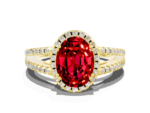 Yellow gold Oval Cut Ruby Halo Split Shank Engagement Ring_12