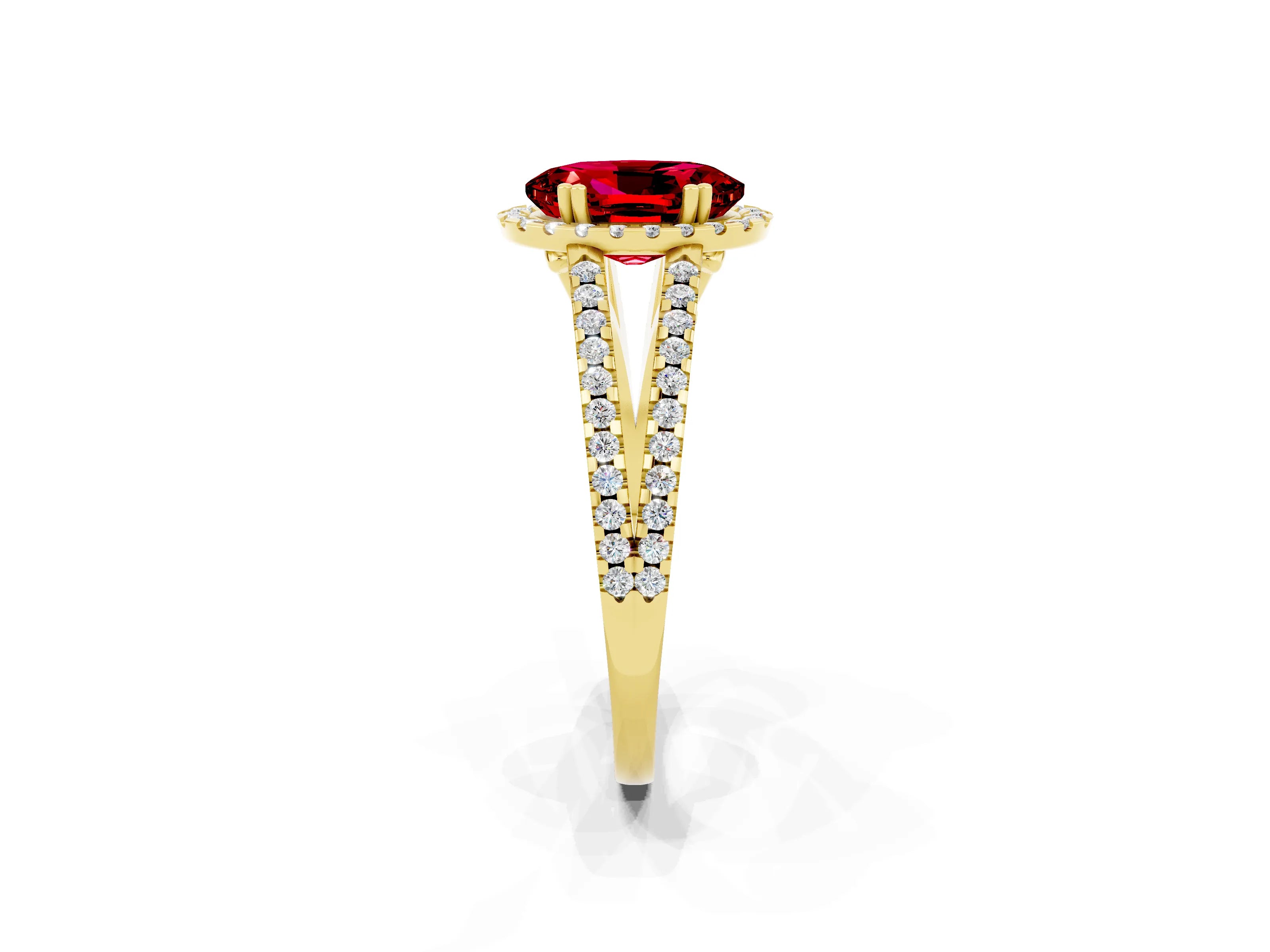 Yellow gold Oval Cut Ruby Halo Split Shank Engagement Ring_14