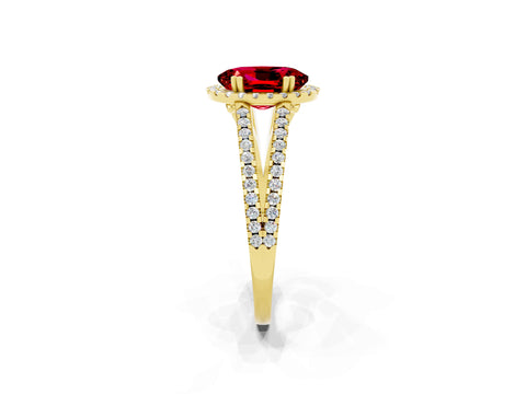 Yellow gold Oval Cut Ruby Halo Split Shank Engagement Ring_14