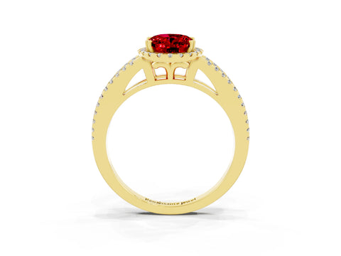 Yellow gold Oval Cut Ruby Halo Split Shank Engagement Ring_15
