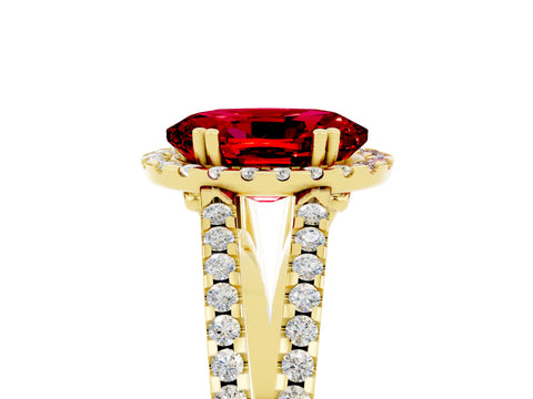 Yellow gold Oval Cut Ruby Halo Split Shank Engagement Ring_17